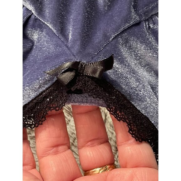 Forever 21‎ Womens Velvet Slip Dress With Lace Trim & Side Slit In Blue - Picture 14 of 15